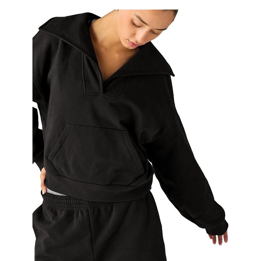 Beyond Yoga Street Smart Johnny Collar Fleece Sweatshirt Black Small